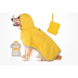 Waterproof Dog Yellow Raincoat Large Reflective Rain Jacket Hooded Rainwear